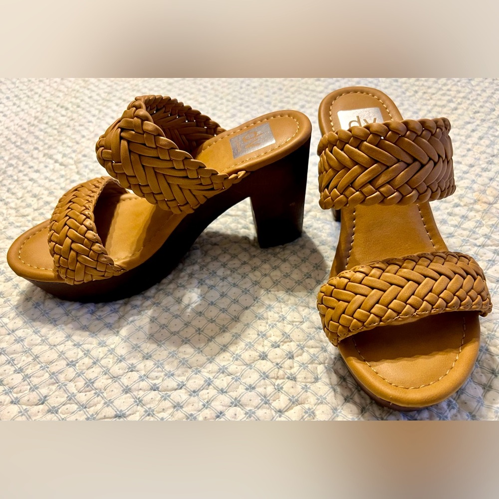 Dolce Vita Braided Double Strap High Heel Sandals, Tan, Size 7, 4” Heel